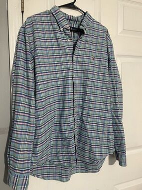 Ralph Lauren Men's Green and Blue Plaid Button-Down Shirt